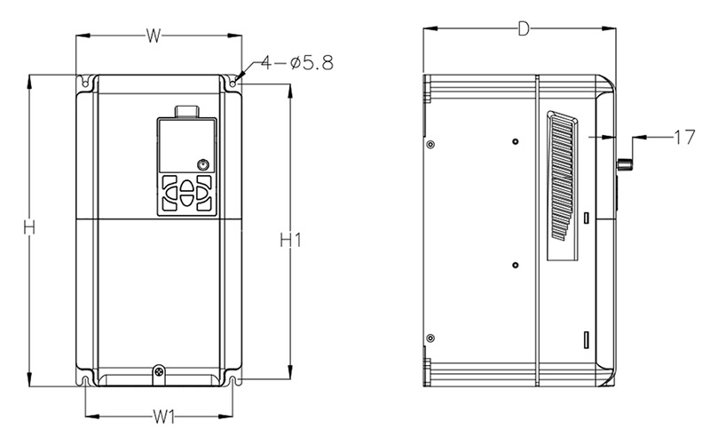 通用矢量变频器尺寸示意图